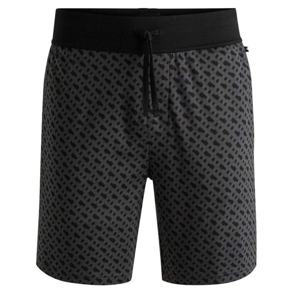 Boss Mens Geometric Relaxed Fit Casual Sweat Shorts / Black